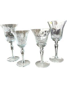 Vintage Etched Crystal Wine Glasses Set Of 4